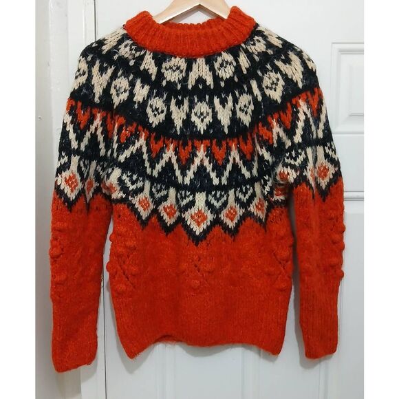 Zara womens small fairisle wool alpaca soft chunky rust orange sweater - Picture 1 of 6